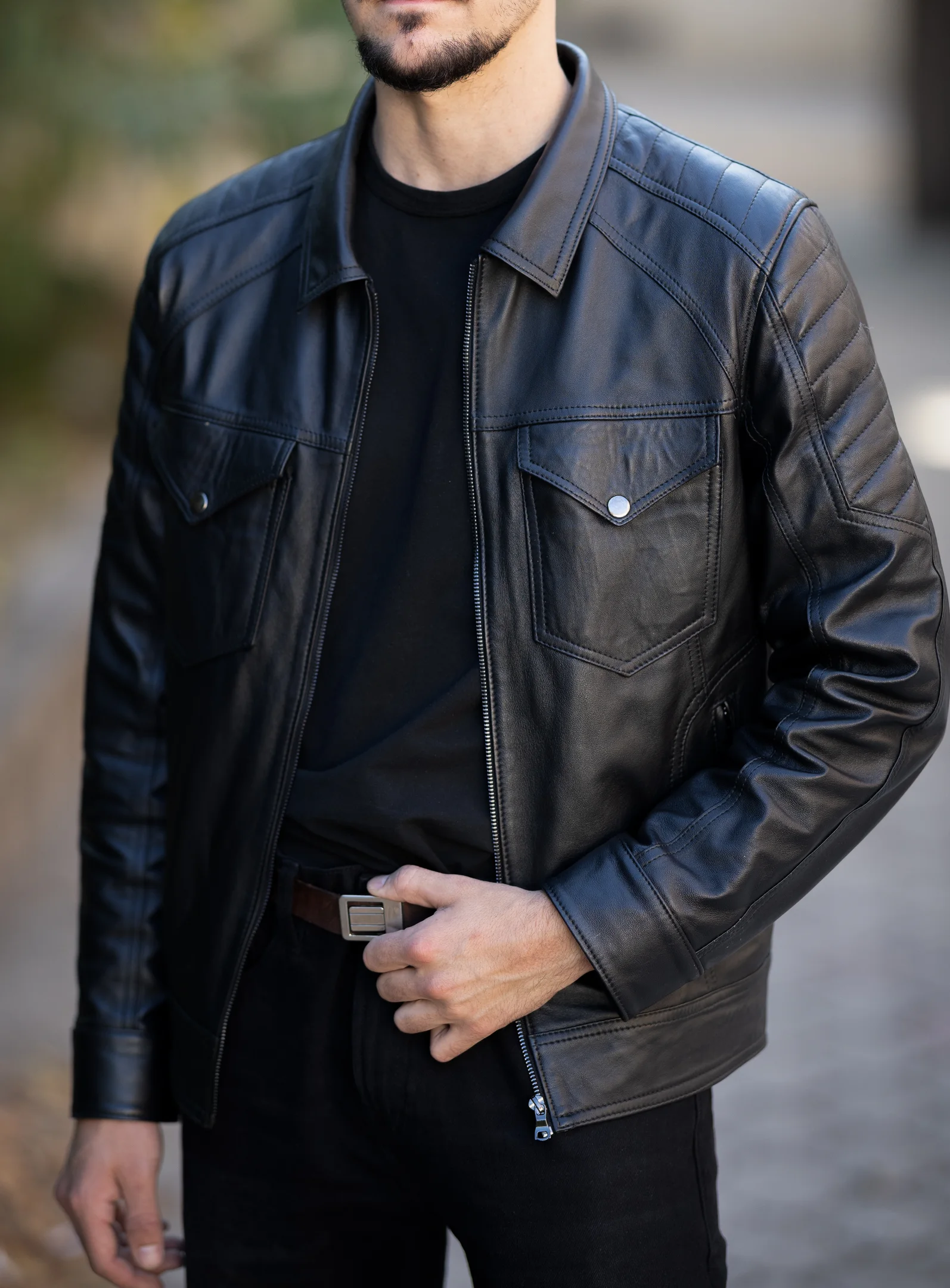 Monaco Leather Jacket Front View